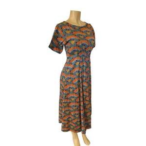 Women S Mata Traders Artsy Traveler Midi Dress Geometric Mosaic Fan Print Smock